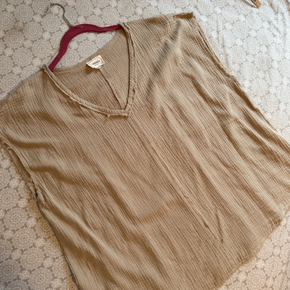 ANDREE BY UNIT Tan Sleeveless Muslin Cotton 1X Blouse